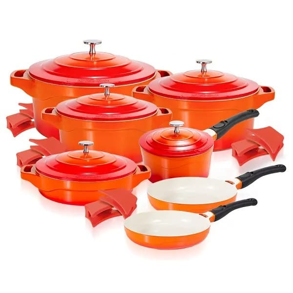 Jogo de Panelas Laranja Revestimento Ceramico 7 Pecas Le Cook